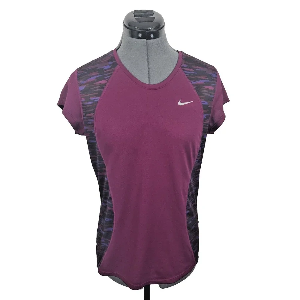 Nike Dri-FIT Womens Running Top Magenta‎ Purple Camo Mesh Back Shirt Medium